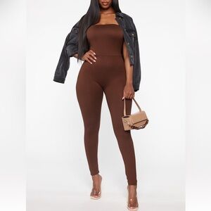Fashion Nova Strapless Chocolate Brown Jumpsuit Size XS Women’s